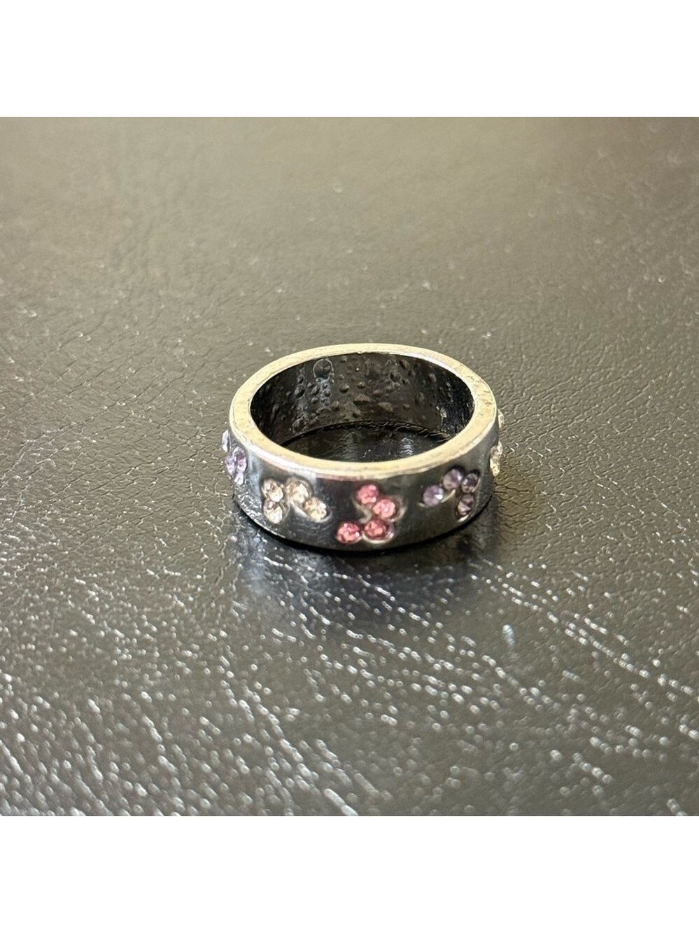 Ring Butterflies Silver Tone With Clear Pink Purple Crystals Size 7